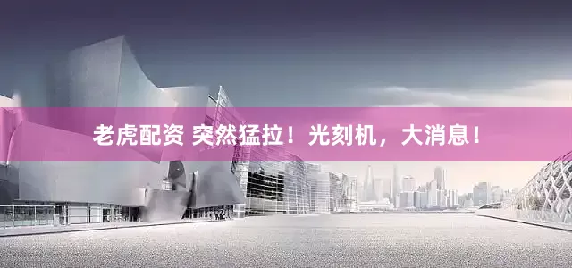 老虎配资 突然猛拉！光刻机，大消息！